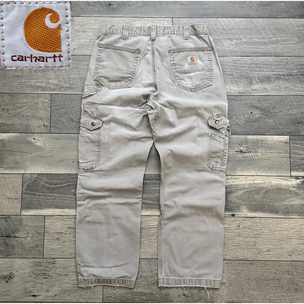 Carhartt Ripstop Cargo Pants Mens 34x30 Khaki Double Knee Work Utility Carpenter